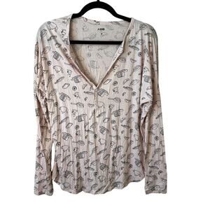 AQS New Women's Modal Blend Henley Long Sleeve Pajama Top Pink Size Medium